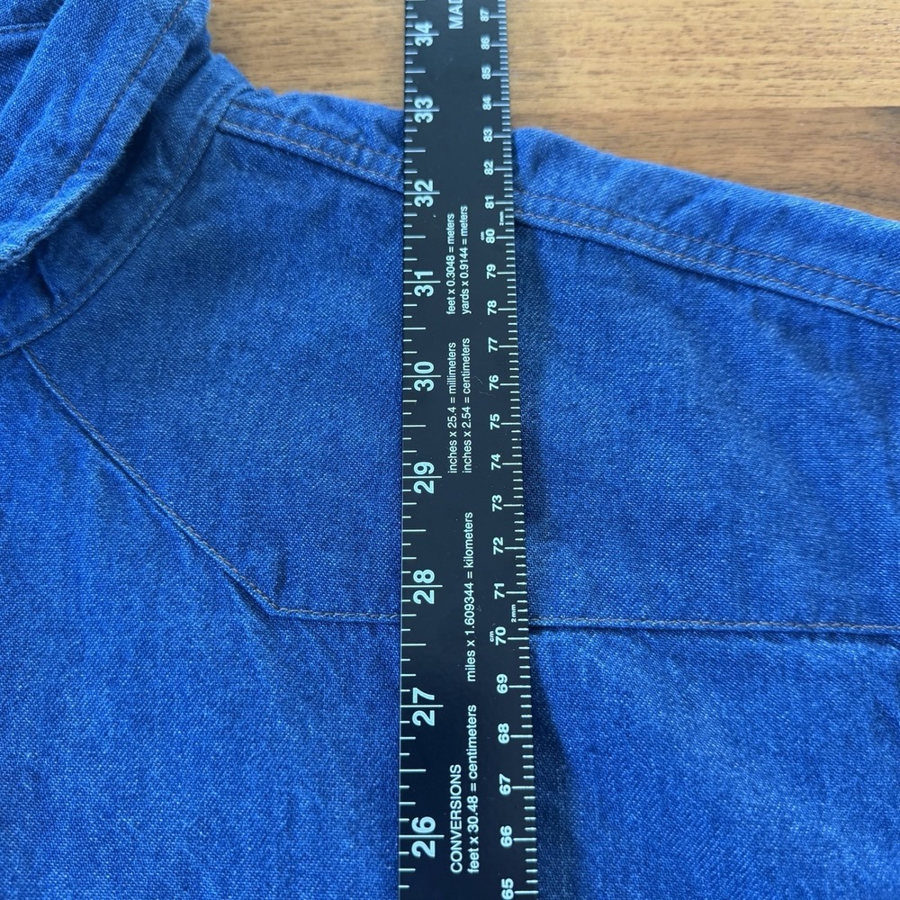 Wrangler Mens 3X Western Denim Shirt Blue Pearl Snap Raw Hem Long Sleeve Big - Picture 6 of 8